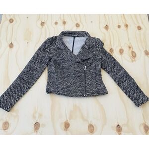 Express Moto Jacket Womens M Black White Textured Knit Full Zip Asymmetrical